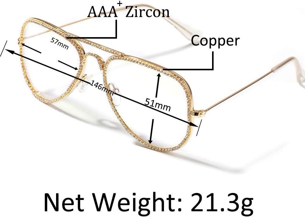 Hip Hop Glasses Simulated Diamond Iced Out Rhinestone Crystal Metal Frame Retro Glasses for Men Women