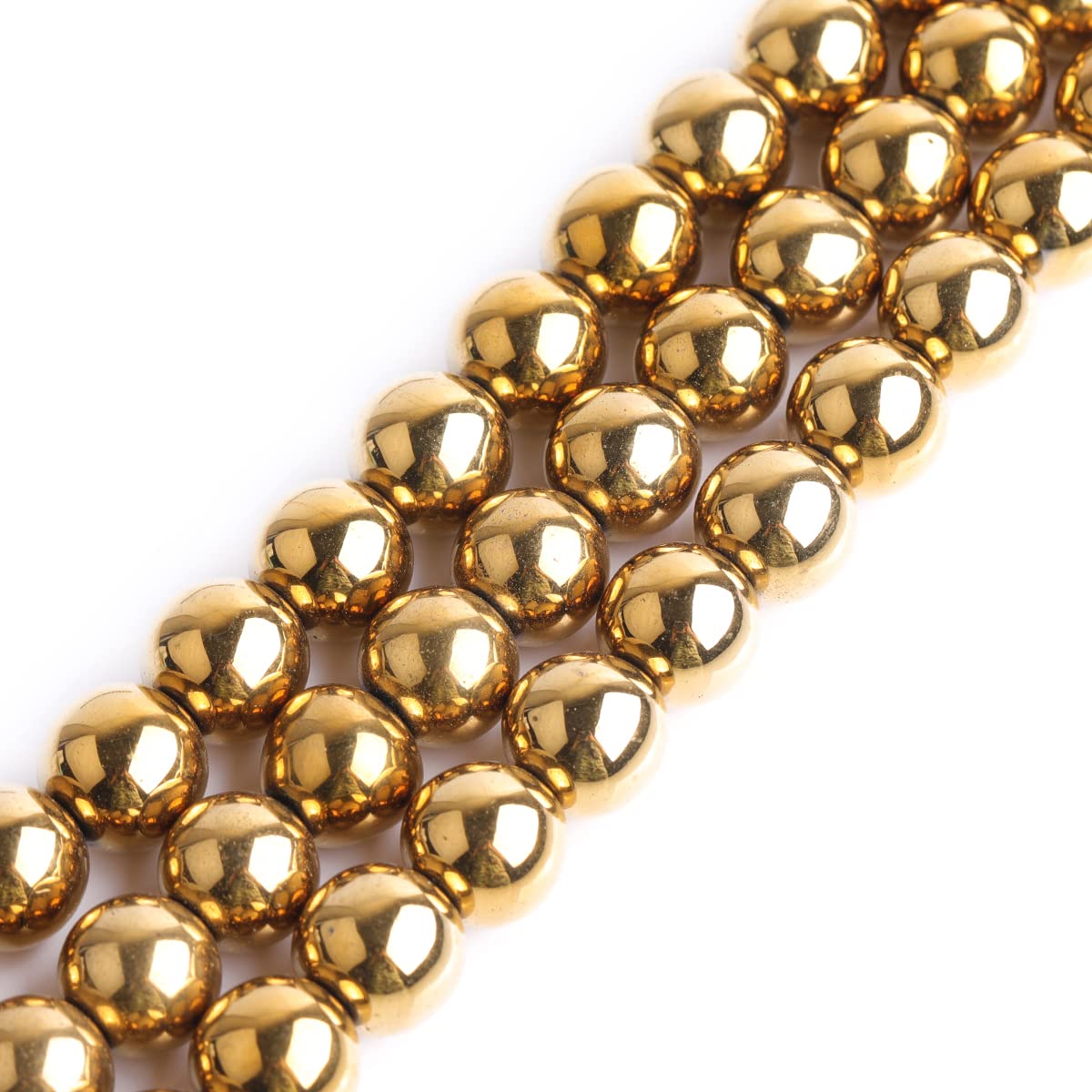 GEM-Inside Natural 12mm Non-Magnetic Gold Metallic Coated Hematite Round Gemstone Semi Precious Loose Beads for Jewellery Making 15''