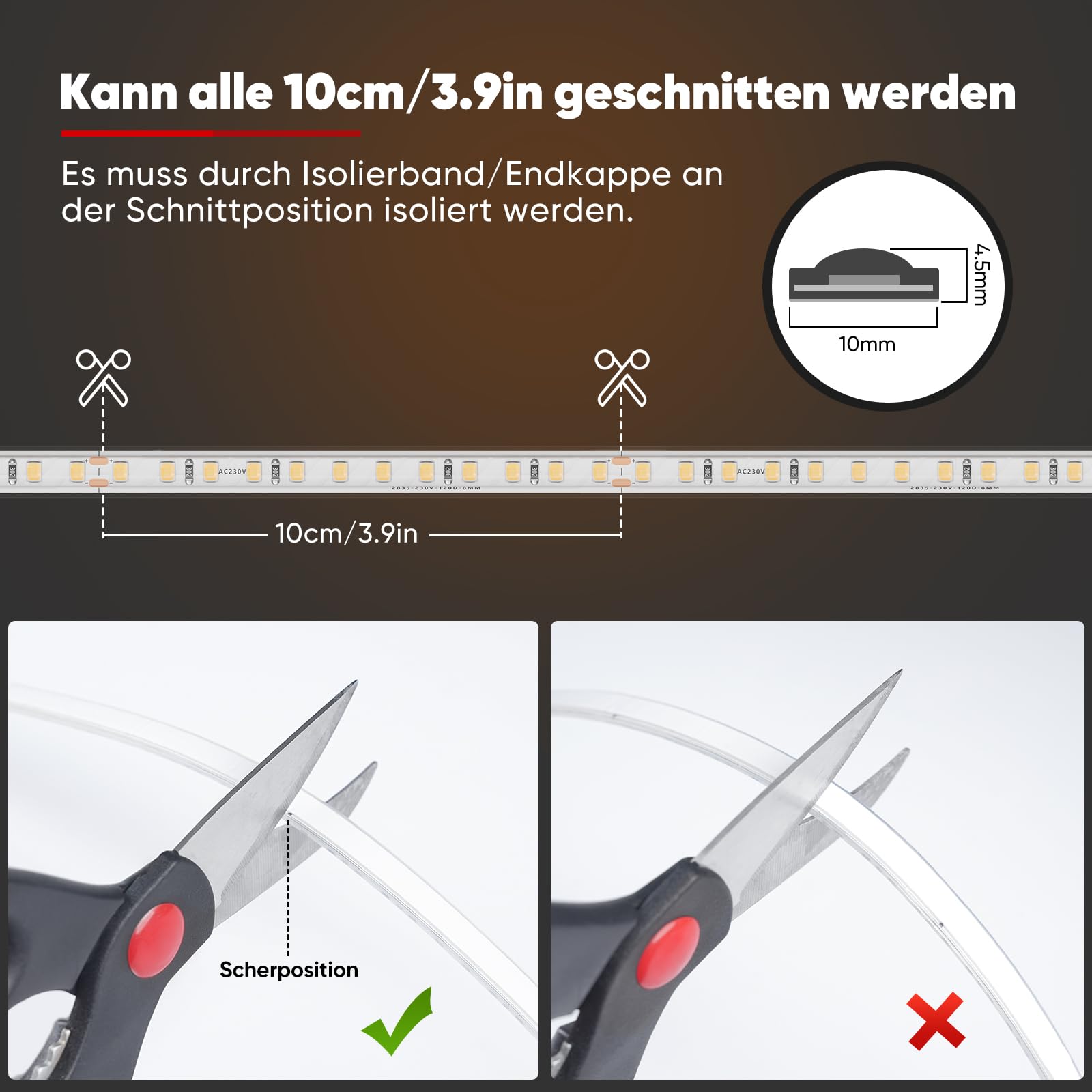 Shine Decor LED Streifen 30m, AC 220V 230V IP65 Wasserdicht LED Band, SMD 2835 120 leds/m Ultrahohe Helligkeit Lichtleiste für Küche Garten LED Beleuchtung (30M, Warmweiß, CE Zertifiziert)