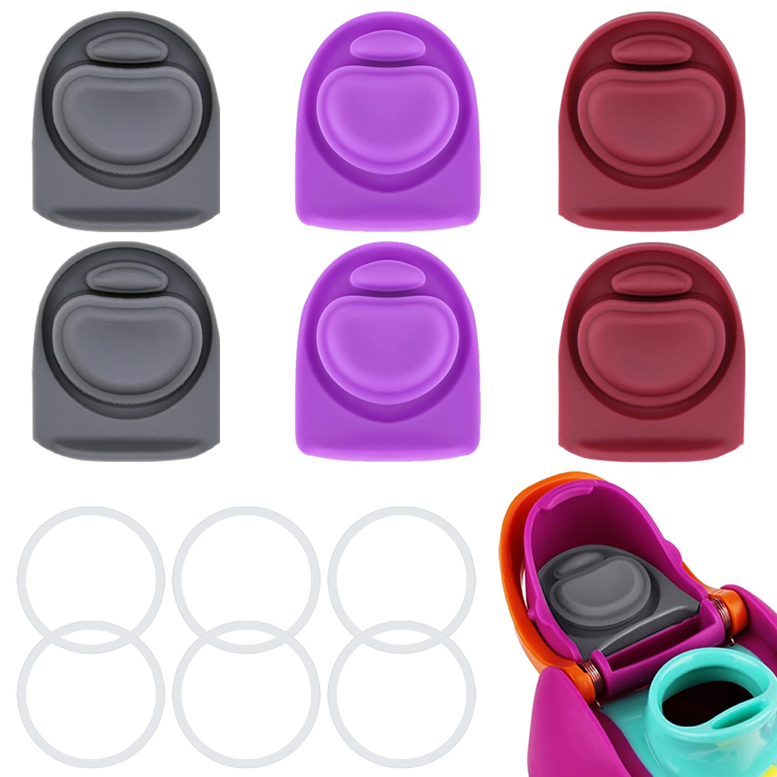 ZONBBEE 6 Sets Replacement Stopper and O Ring Gasket Compatible with Owala FreeSip 24oz 32oz,Water Bottle Lid Insert Cap Rubber Seal Parts for Owala 16/19/24/32/40oz Mouthpiece Accessories BHG1