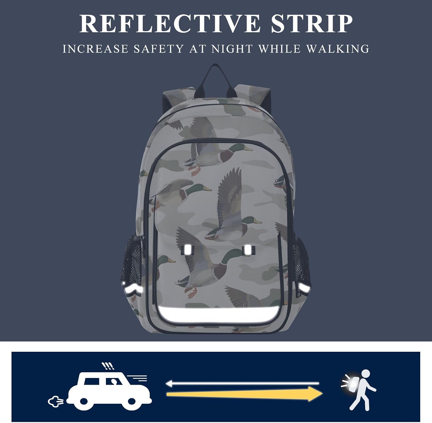 Wild Duck in Camouflage Background Kids Backpack for Boys Girls Bookbags School Elementary Backpack School Bags Casual Daypack with Reflective Strip