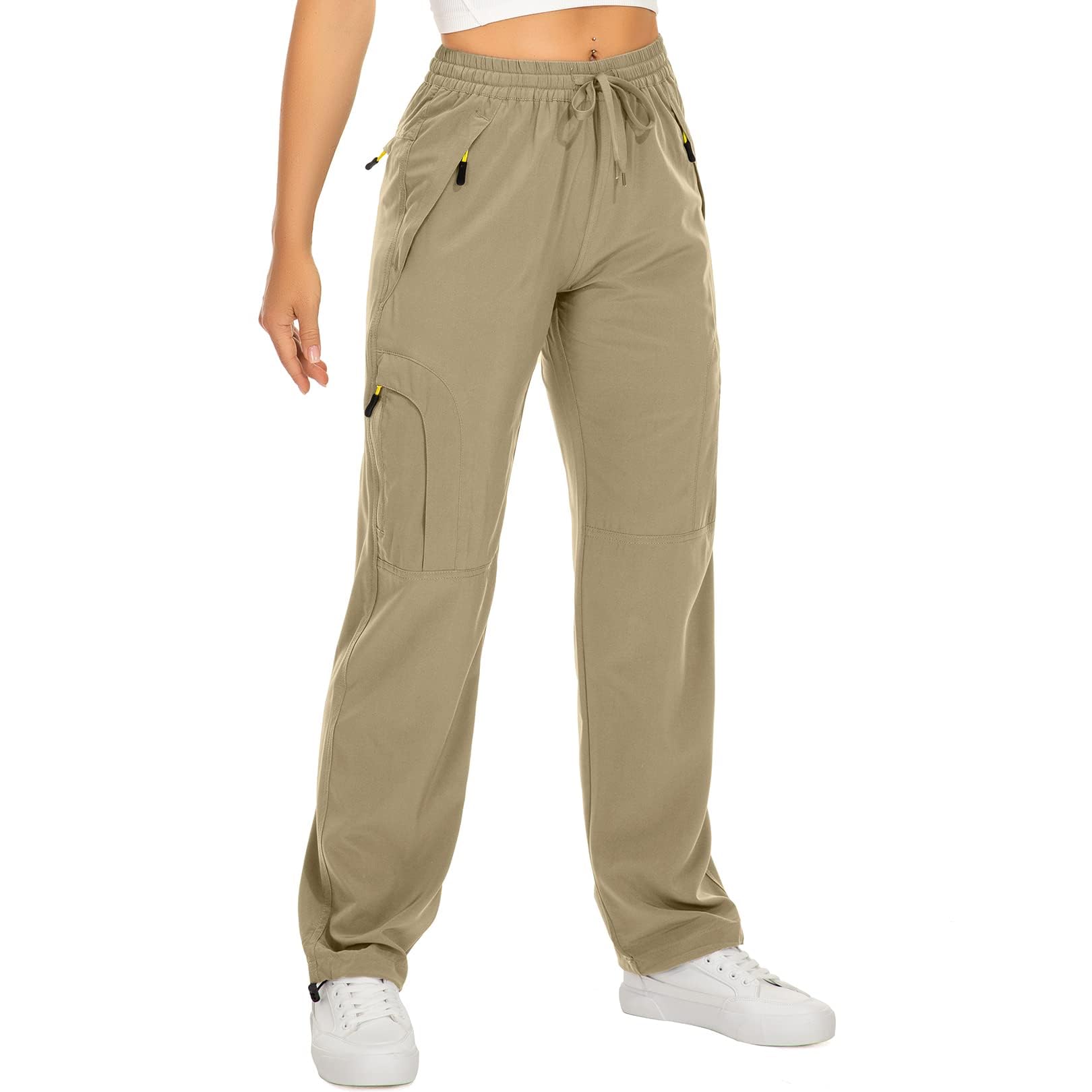 mosingle Damskie spodnie cargo do chodzenia, lekkie, szybkoschnące, UPF 50, spodnie turystyczne, safari, podróże, praca, na co dzień, spodnie golfowe, kieszenie na zamek błyskawiczny