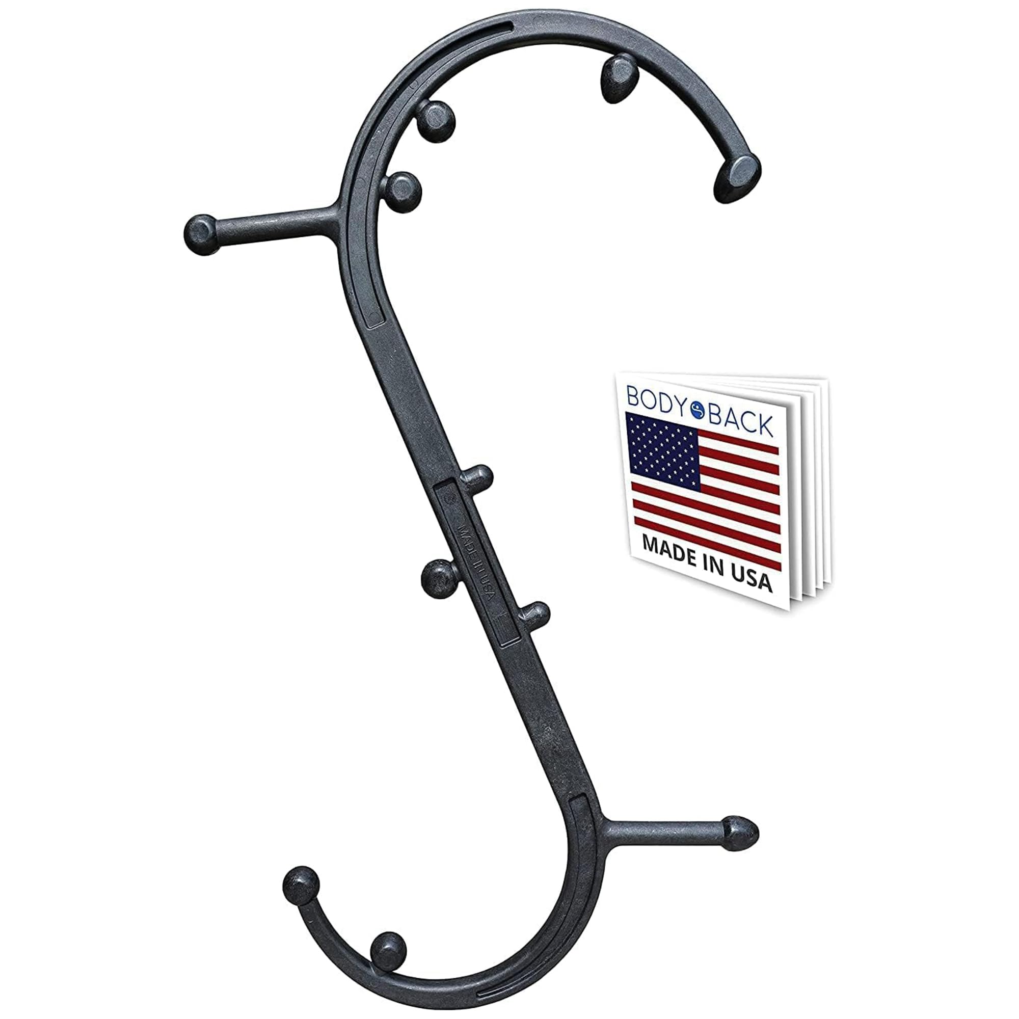 Body Back Buddy Classic USA Made Handheld Massage Cane - Full Body Trigger Point Tool for Deep Tissue Pain Relief - Dual Hooks for Back, Shoulder, Neck - (2.0 Black)