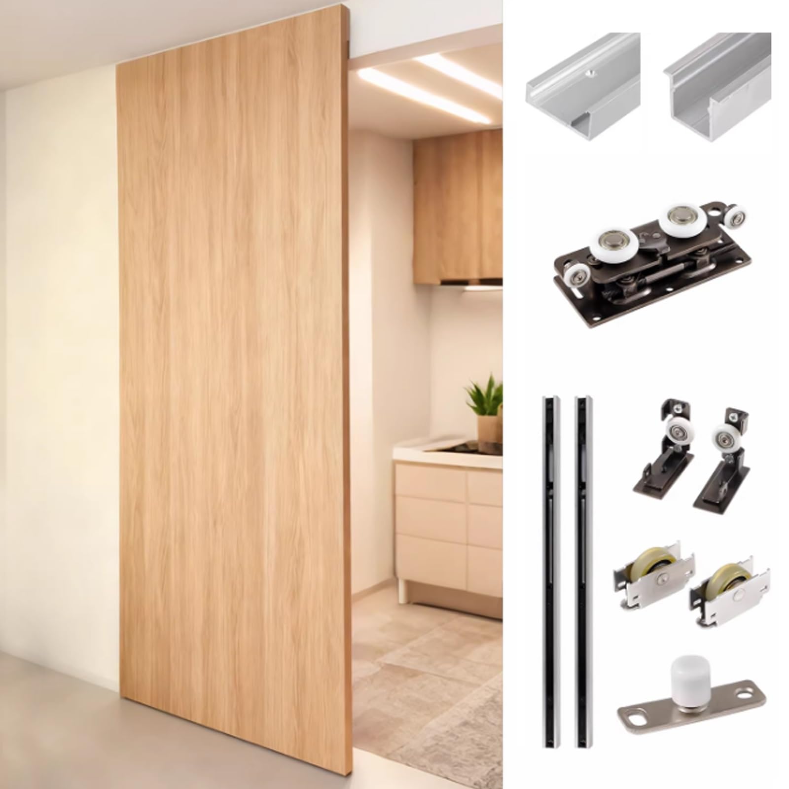 Kit Herraje Puerta Corredera Kits De Herrajes Para Puertas Corredizas Invisibles, Rieles Individuales, Sistema De Rieles Para Puertas Corredizas De Alta Resistencia, Exterior Interior(32in/81.3cm)