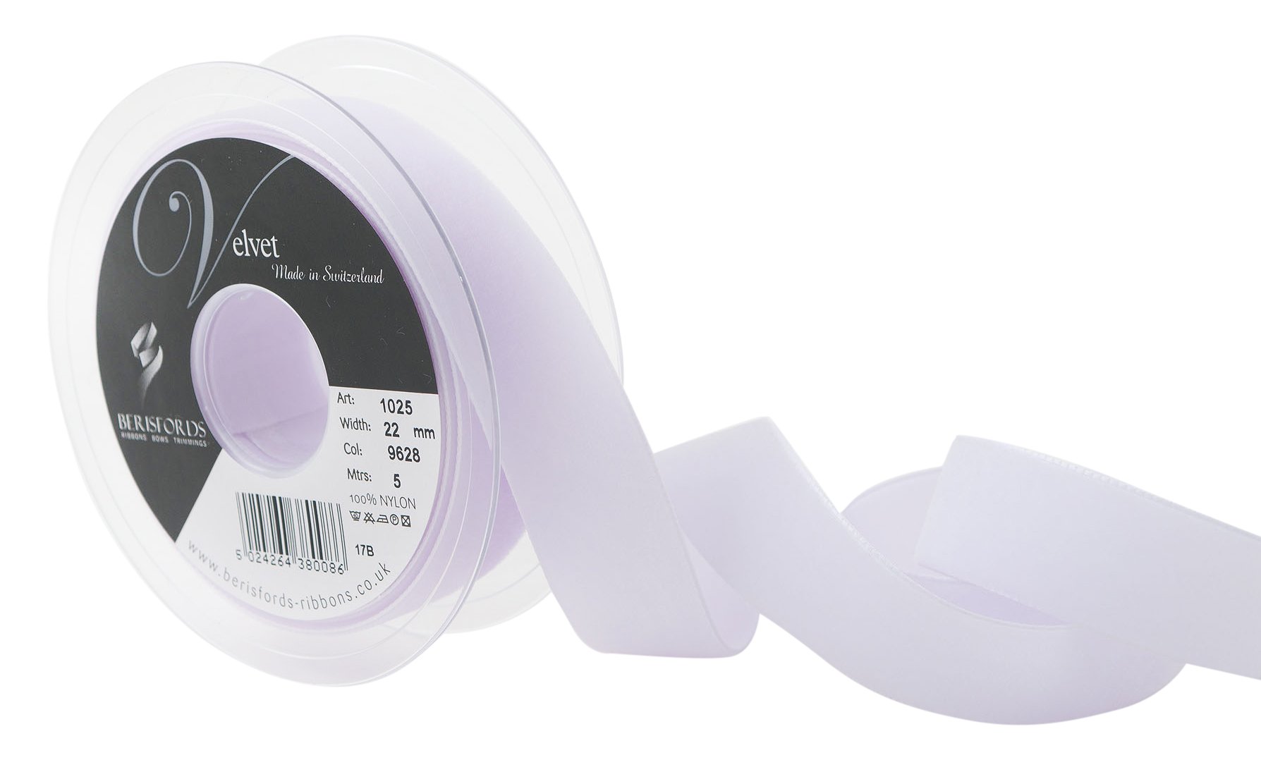 Berisfords Velvet Ribbon, Lilas Clair, 102 x 30 x 102 cm, 10.2 x 3.0 x 10.2 cm