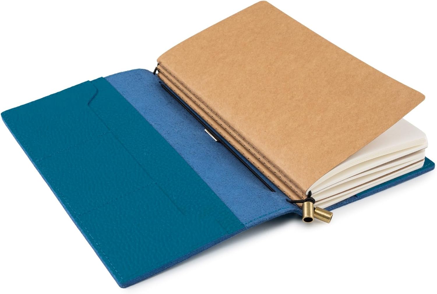WANDERINGS Regular Size Travelers Notebook with Pockets - 4.5"x8.5" / 11.5cm x 22cm - Refillable Travelers Journal - Beautifully Handcrafted, Blue Leather Journal, includes 100 GSM Blank Inserts