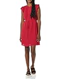 Women's Relaxed Fit Lightweight Georgette Split Neck Flutter Sleeve Shift Dress