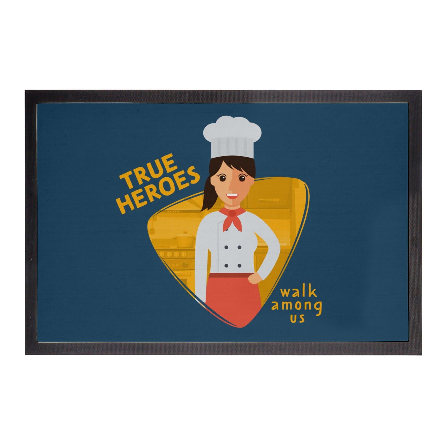Paillasson bleu rectangulaire 75x50 cm tapis entrée motif femme chef