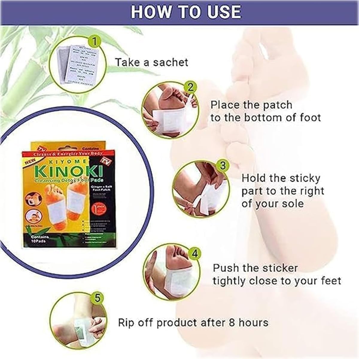 TWIN SWAN Kinoki Cleansing Detox Foot Pads With Ginger & Salt | Overnight Foot Patch for Detox, Foot Care, Relaxation & Body Refresh | Natural Detox Pads (10 Pads) Pack Of 1 1