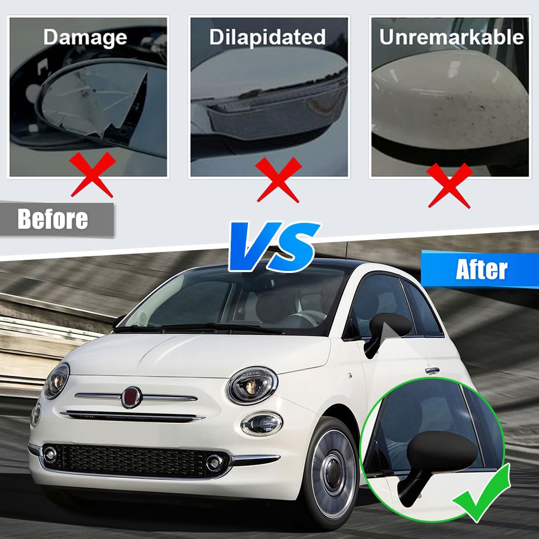 Coque de Rétroviseur de Voiture pour Fiat 500 500C 500E 2007-2024