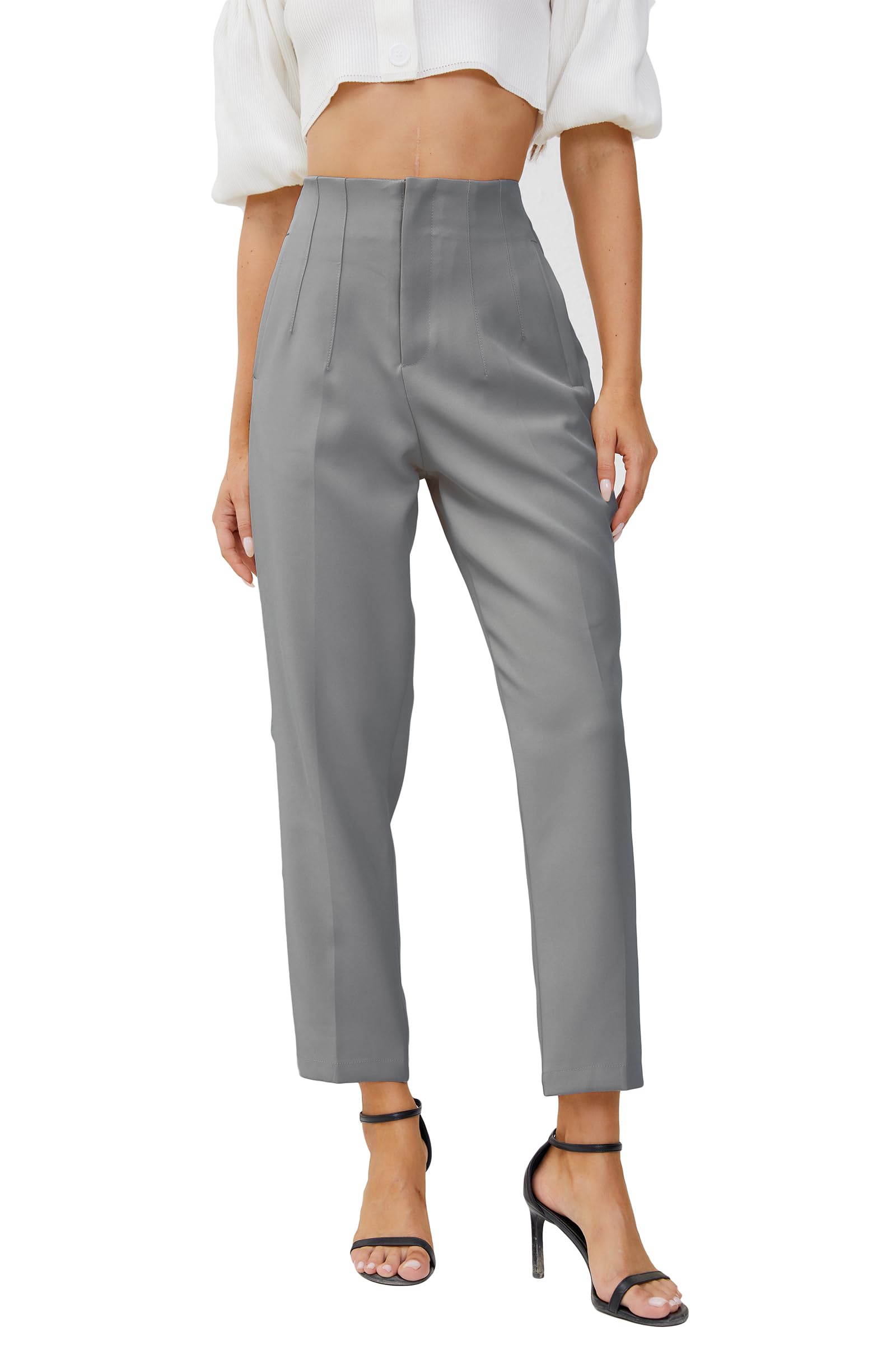 JEAAMKSSER Women's High Waisted Business Trousers Straight Leg Pleated Office Slacks Pants