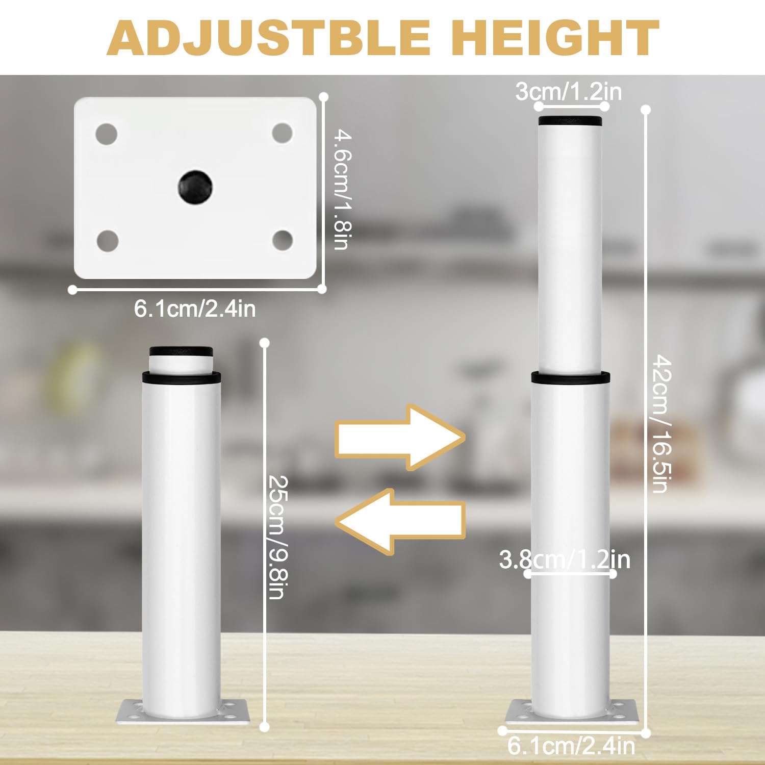 Set of 4 Furniture Feet, Height Adjustable, Furniture Legs, Metal, White, Furniture Feet, Adjustable - Image 4
