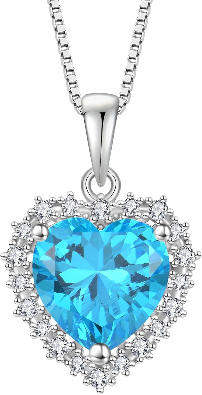 STARCHENIE Heart Birthstone Pendant Necklace 925 Sterling Silver Jewelry Gift for Women