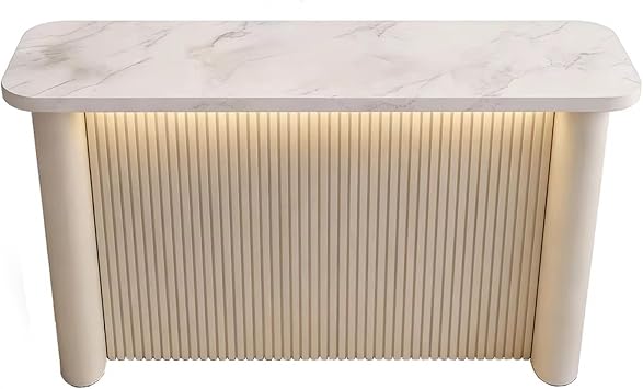 Island Table Bar Table Kitchen Island Sintered Stone Top Fluted Body Steel FrameWhite,Medium