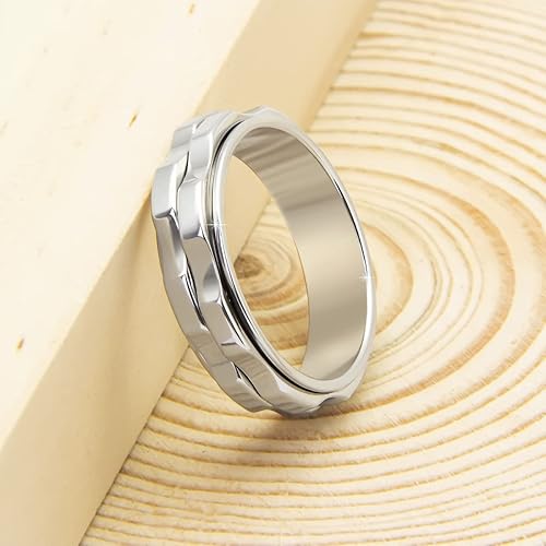 Miniatura 5 de LuckyAmor Anillos para la ansiedad para mujeres, anillo giratorio de acero inoxidable, dos engranajes, anillo de ansiedad de alto pulido para