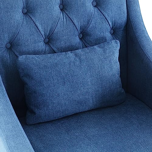 Sillón moderno tapizado azul con cojín lumbar miniatura 6