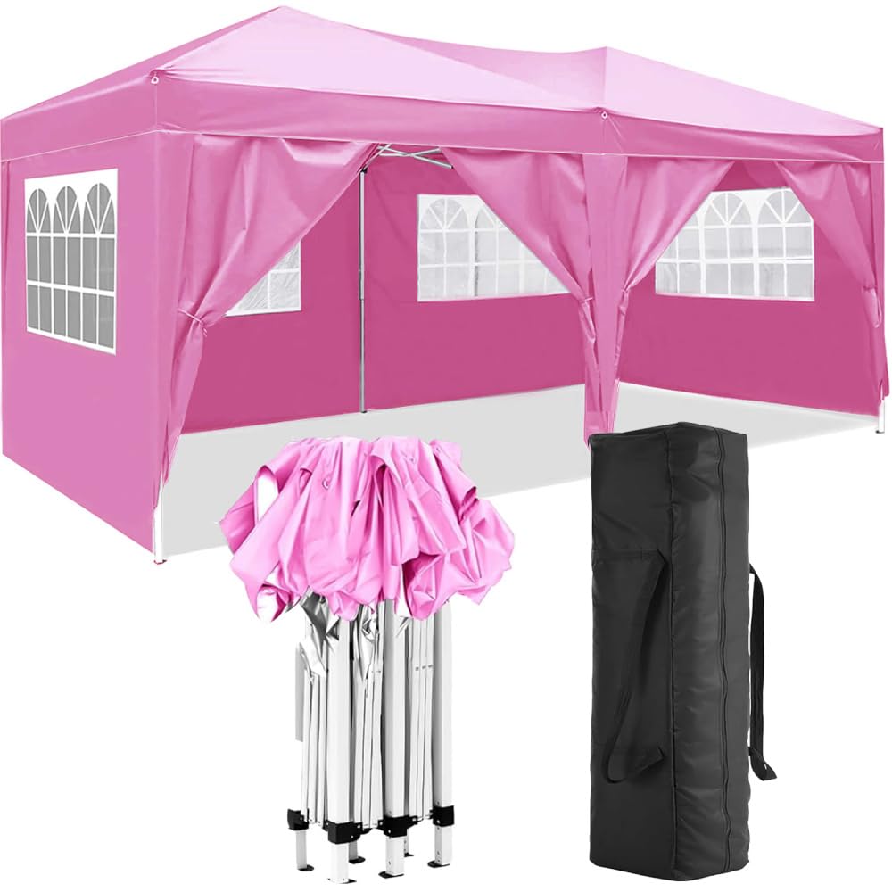 10'x20' Folding Canopy with 6 Removable Sidewalls, UPF 50+ Outdoor Event Shelter, Portable Pop-Up Gazebo Tent for Parties, Beach, Camping, Weddings