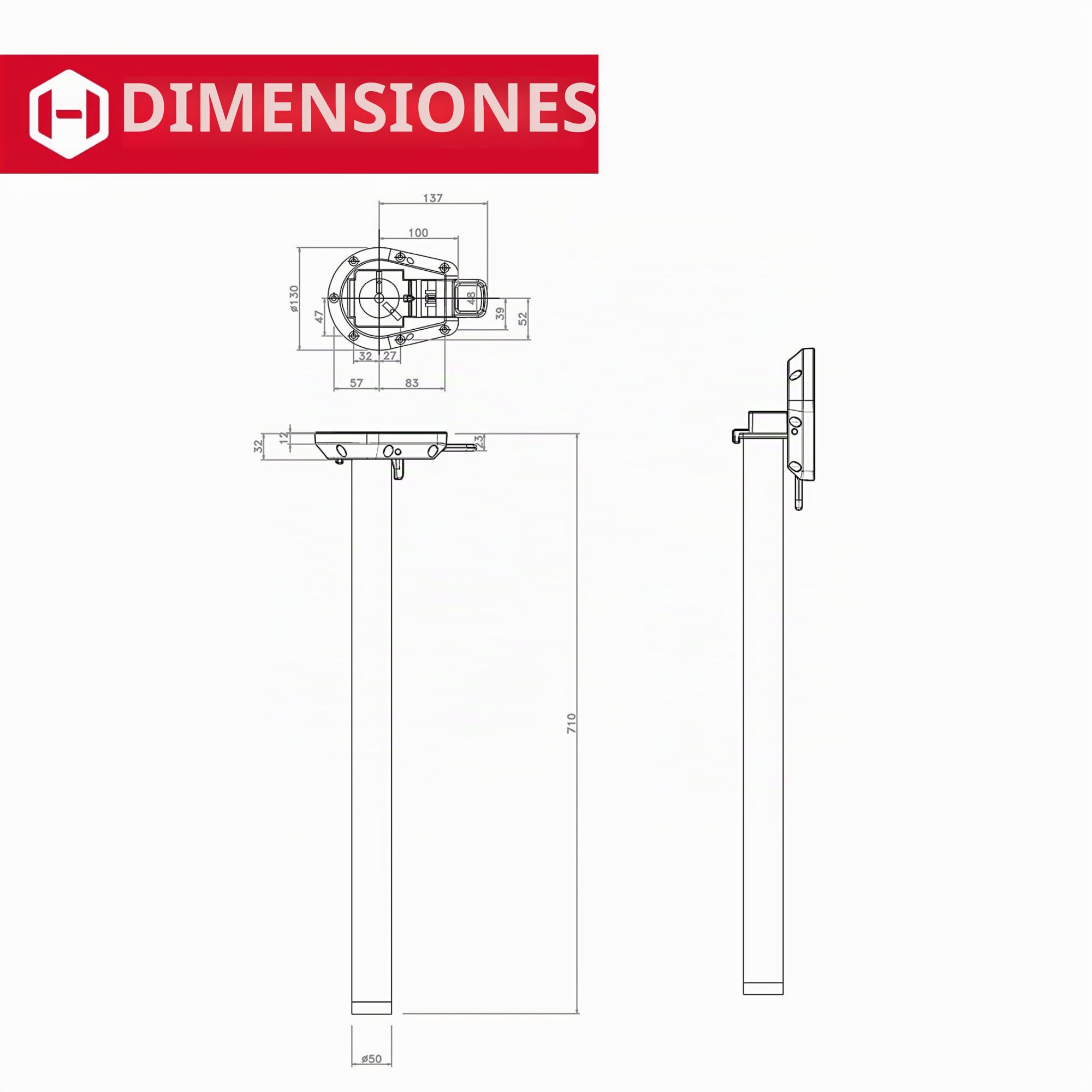 Gedotec Patas Plegables para Mesa de Color Negro Mate, Patas para Muebles, Altura Ajustable, 705 mm, Tubo de pie de 50 mm de diámetro, Patas de Muebles, Capacidad de Carga de 100 kg