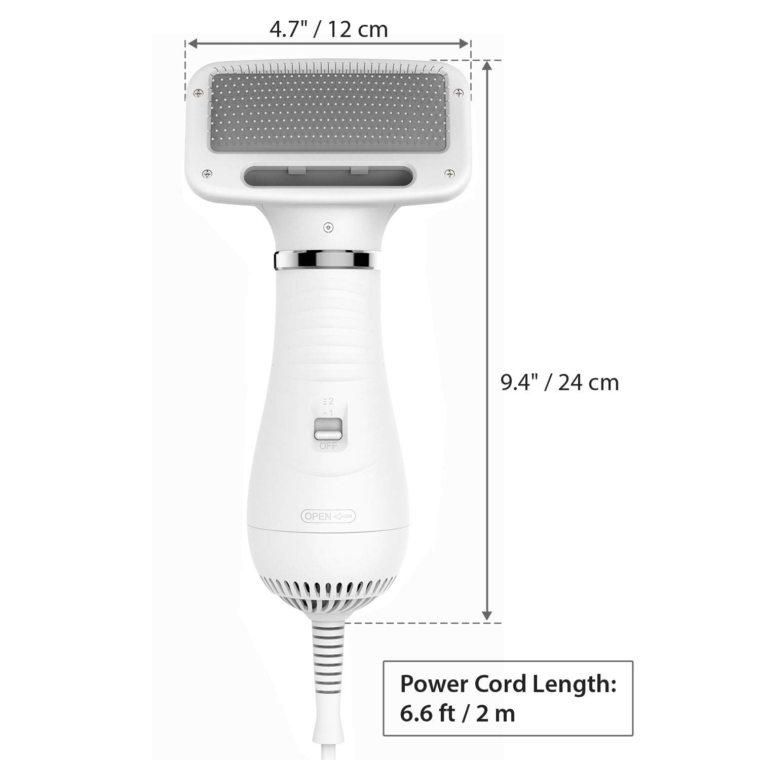 iPettie Pet Grooming Hair Dryer with Slicker Brush, White, Quiet, 2 Heat Settings, Professional Home Use for Short Straight Hair Cat, Narrow Gap Slicker Brush - Image 6