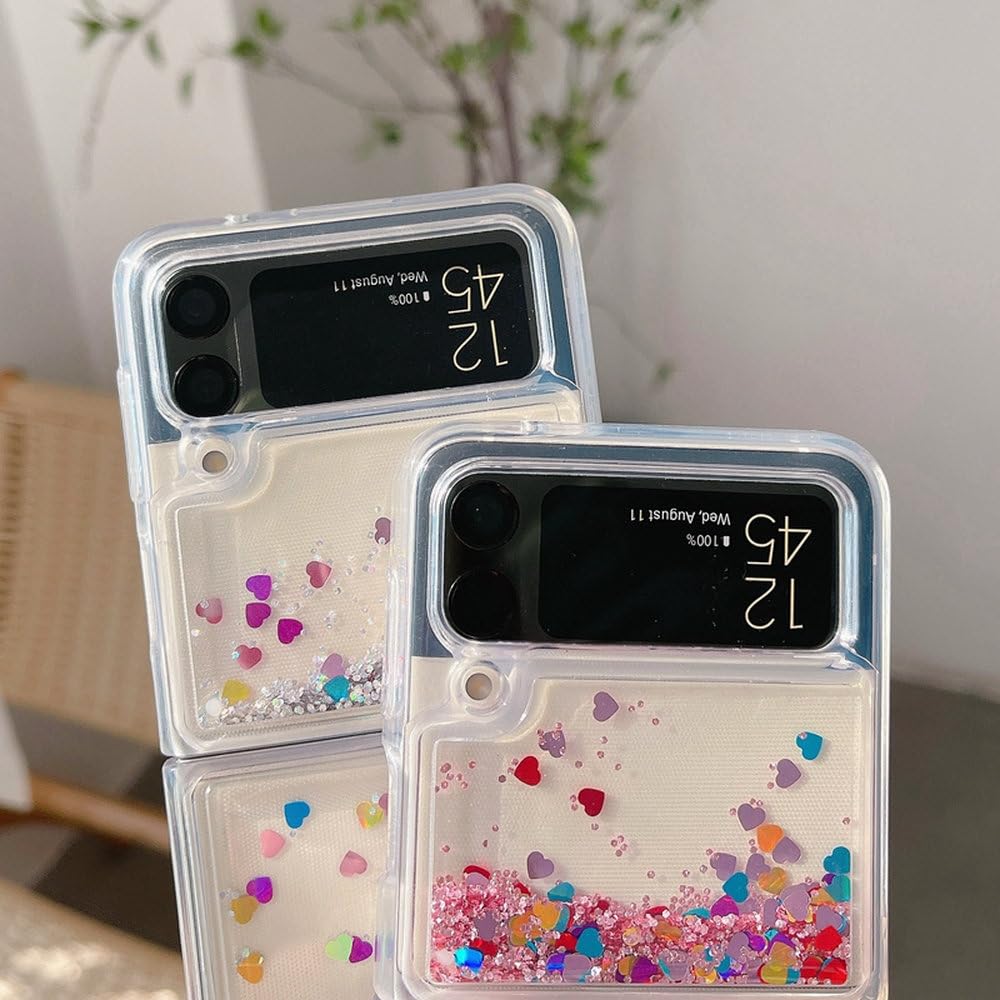 Funda de Lujo con Purpurina y Arena movediza para Samsung Galaxy Z Flip 6, 5, 4, 3, Z Flip 6, con Degradado y corazón Brillante, Dorada, para Samsung Z Flip 5
