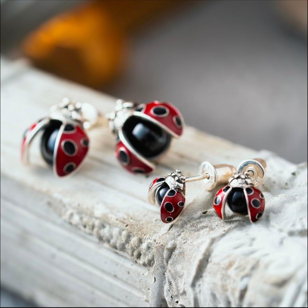 COPPERTIST.WU Ladybug Studs Earrings 925 Sterling Silver Hypoallergenic Cute Animal Jewelry for Women Men