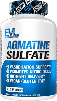 Evlution Nutrition Agmatine Sulfate Nitric Oxide Capsules - High Strength Agmatine Sulfate Nitric Oxide Supplement for High Intensity Pumps Muscle Growth Recovery and Performance - 60 Servings