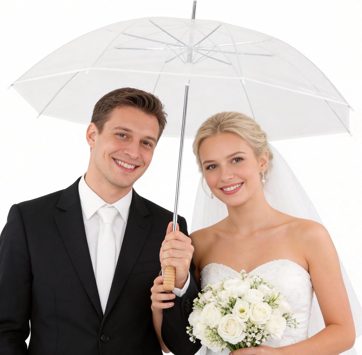 50 Pcs Wedding Stick Umbrellas Windproof Waterproof Wedding Favors for Guest Umbrella Gifts Bulk with Wooden Handle with Thank You Tags and Rope for Bride Groom Gifts Bridal Shower Party Decor