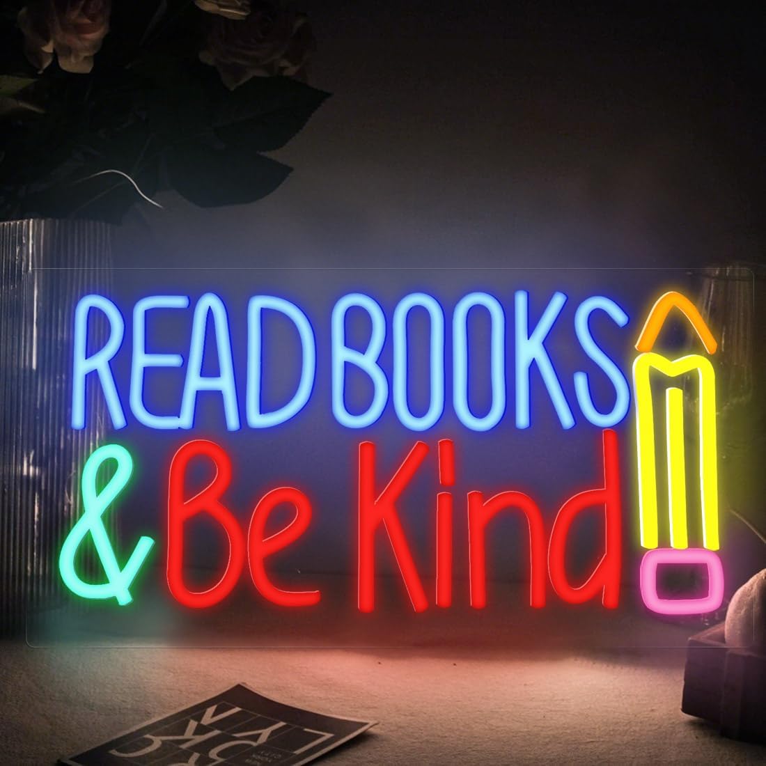 Read Books Be Kind Neon Sign, Dimmable LED Wall Decor Light, 14.1 x 7 inch