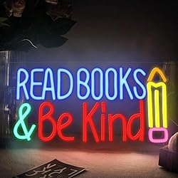 READ BOOKS & Be Kind Neon Lights Neon Sign, Led Signs for Bedroom Wall, Classroom, Library, museum, Christmas Birthday Party Gift with Dimmable Switch (14.2 X 7.1 inch)