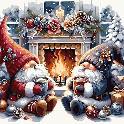Christmas Gnome Stove Paint by Numbers Kit for Adults Beginner,DIY Easy Adult Paint by Numbers Christmas Gnome Stove,Paint by Number Without Frame Home Wall Decor 16 x 16 in Cover