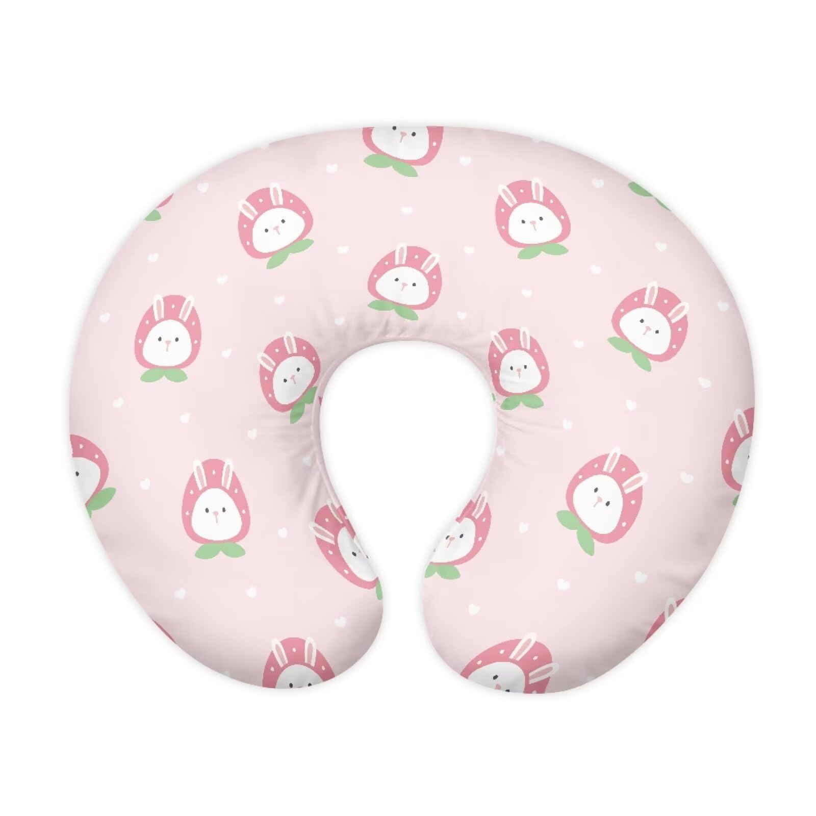 PJHEQOXE Nursing Pillow Cover Stretchy，Fits The Original Support for Breastfeeding，Strawberry Rabbit,for Breastfeeding and Bottle Feeding (Pink)