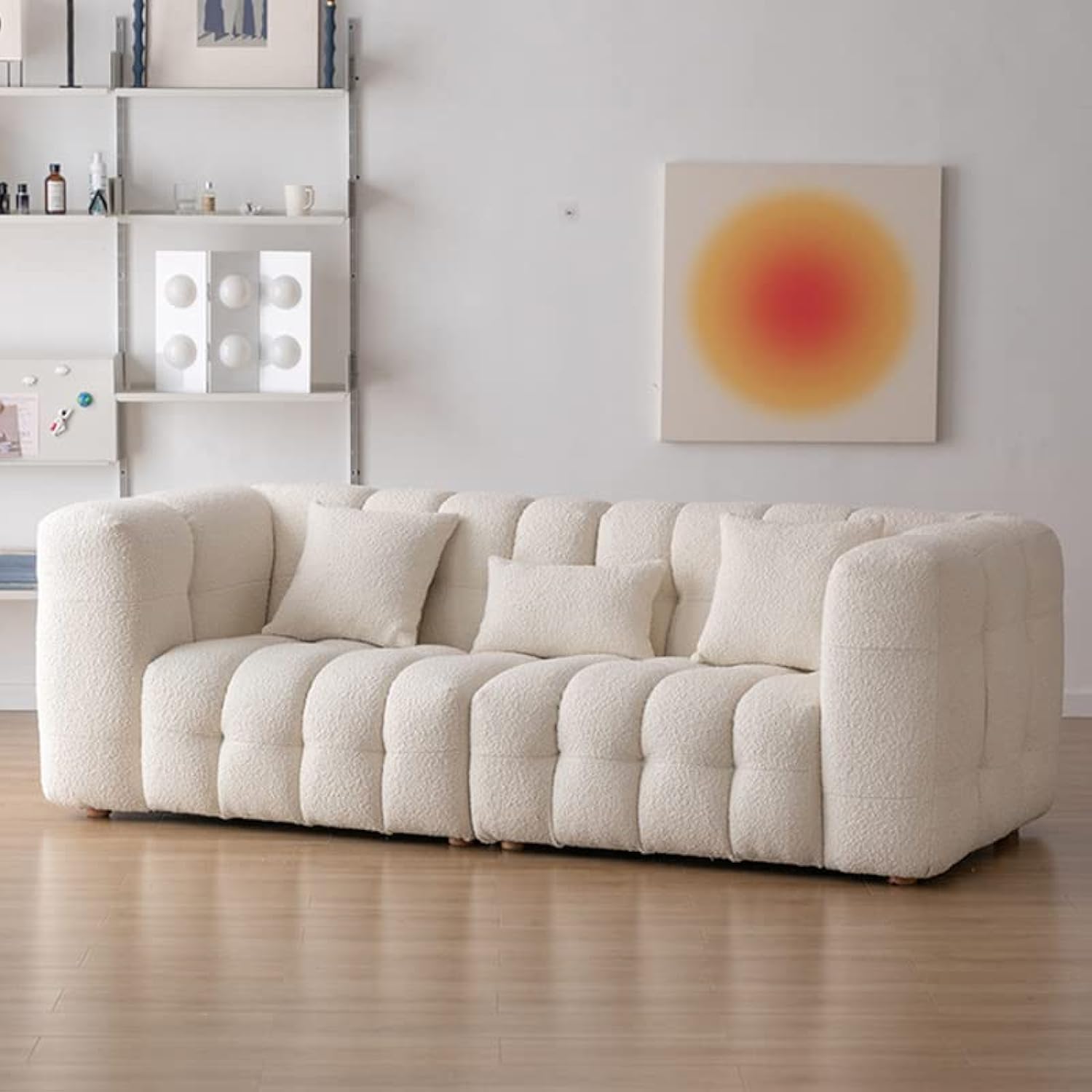 MAPLE HOME DECORATION Nordic Minimalist Style Modern Sofa, Two-Seat 175cm, Off-White Velvet, Wooden Frame Fleece, High-Elastic Sponge, Rectangular, Standard Sofa, Office, Indoor Use