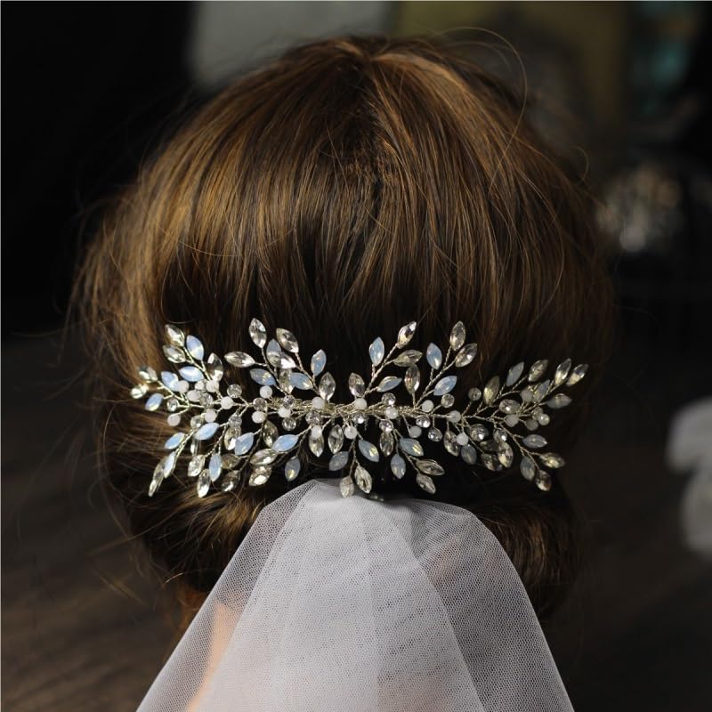 Bridal Hair Ornament Opal Rhinestone Comb image 2