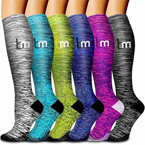 Image of cerpite Compression Socks for Women & Men 6 Pairs Knee High Compression Socks 20-30 mmhg Best for Running,Nurse,Travel