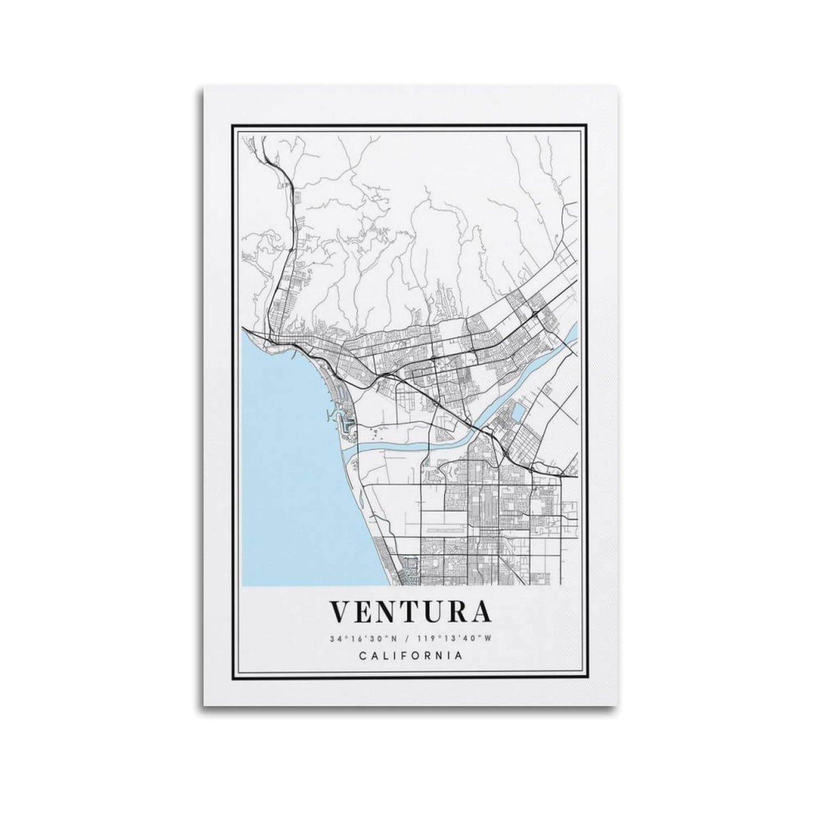 xiaoxiaoshen Ventura California Map Canvas Poster Wall Art Prints Room Aesthetic Murals Bedroom And Living Decorations 24x36inch(60x90cm)