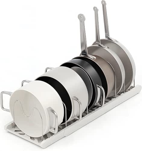 OMISTAR Expandable Pots Pans Organizer Rack, Adjustable Pot Lid Holder