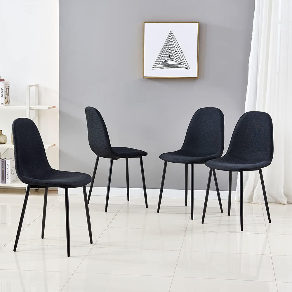 IDS Home Mid Century Modern Accent Armless Side Fabric Dining Room Set for 4, 4 Chairs, Black