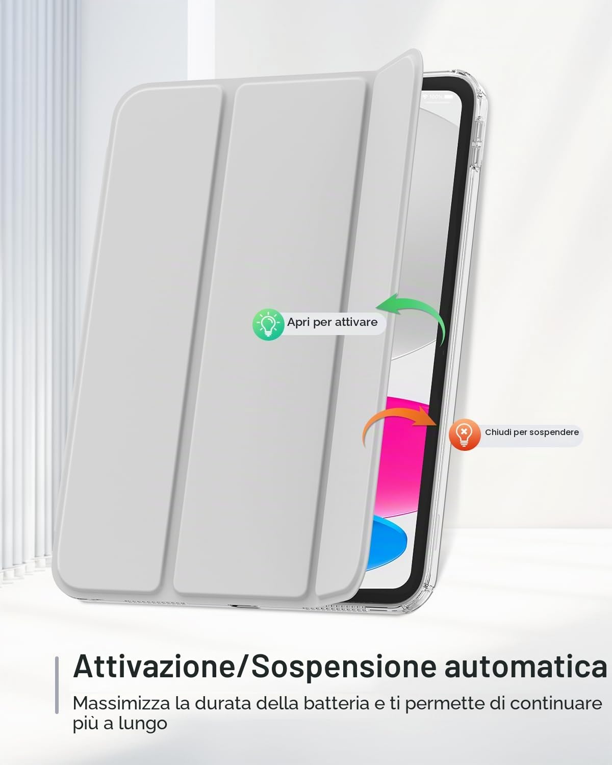 MoKo Custodia per iPad (A16) 11 Pollici 2025, Custodia per iPad 10 Gen 2022 con Portapenna, Cover Sottile a Tre Ante Retro in TPU Trasparente Argento