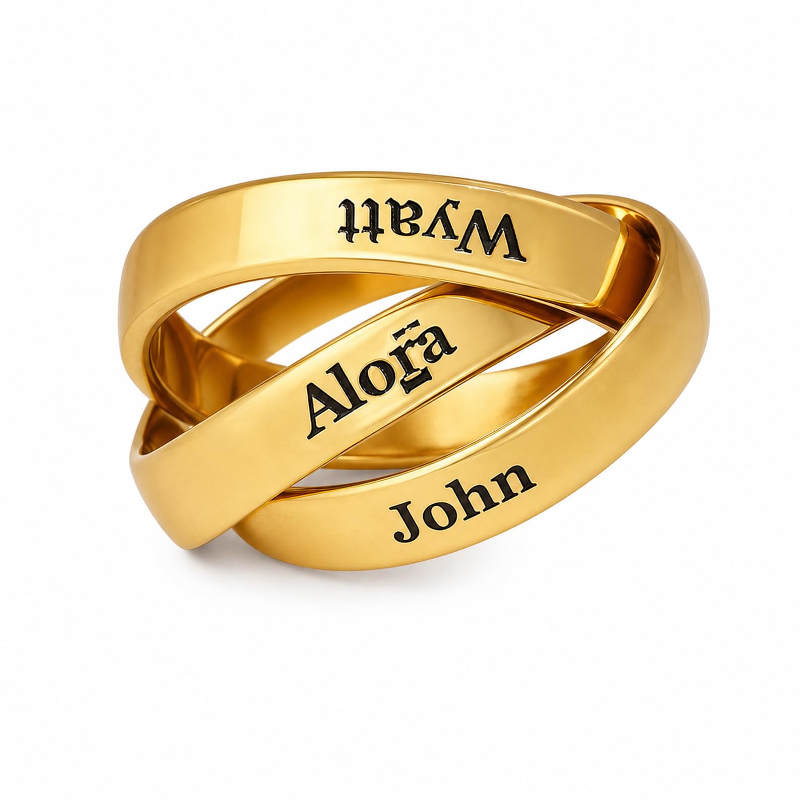 Personalizado Tres círculo nombre anillo plata de ley 925 a medida 3 nombre anillo mujer