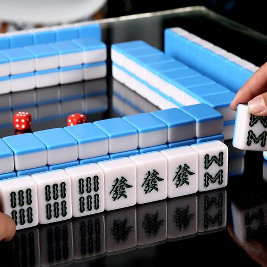 Zestaw podróżny Mahjong/Majiang Elementy gry wykonane z imitacji jadeitu Kompletny zestaw do gry Mahjong do gry w stylu chińskim(Blu,40#)