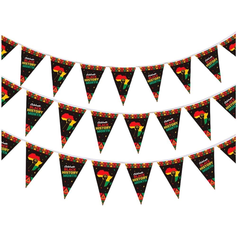 Lipfer Black History Month Pennant Banner, African American Month Triangle Flag Bunting, Bhm Party Supplies Black History Wall Decor for School Office