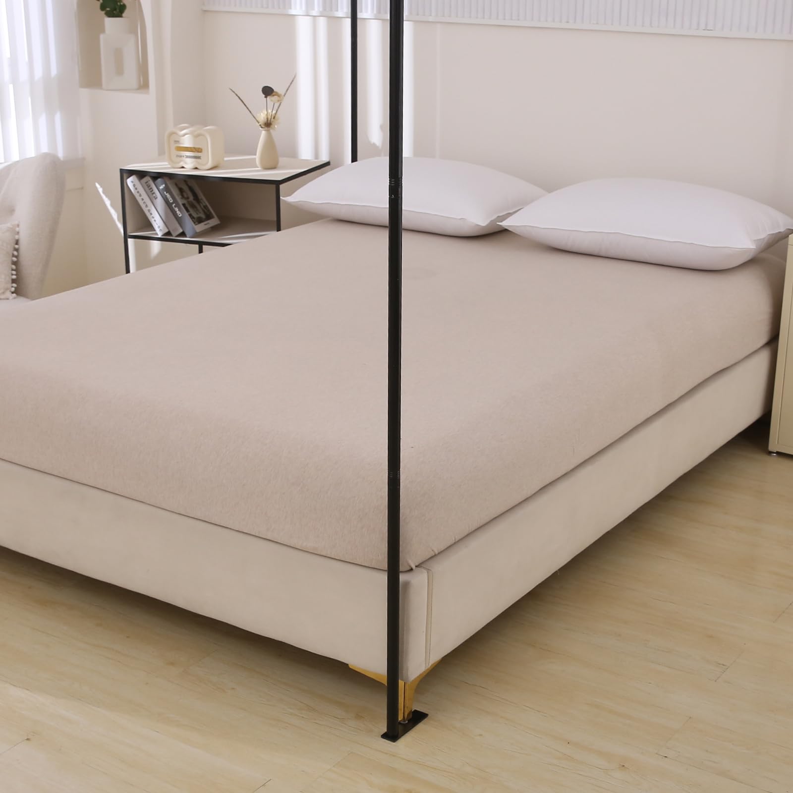 Beyeutao Cadre de lit à baldaquin noir Cadre de lit Canopy Cadre quatre affiches l 150 × L 200 × H 200 cm Cadre de rideau de lit avec pieds à baldaquin Barre Cadre de lit Ciel de lit Pole Design pour