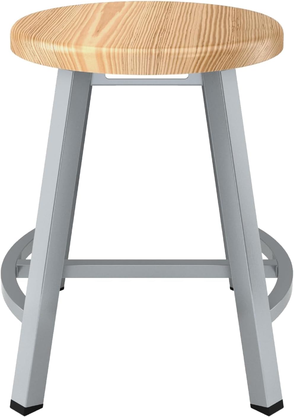 Pemberly Row 18" Stool, Solid Wood Pine Seat, Gray 14-Gauge Steel Frame with Curved Footring, Industrial Dome Glides, Full Welds, Durable 300 lb Capacity, Adjustable Height, Makerspace or Science Room