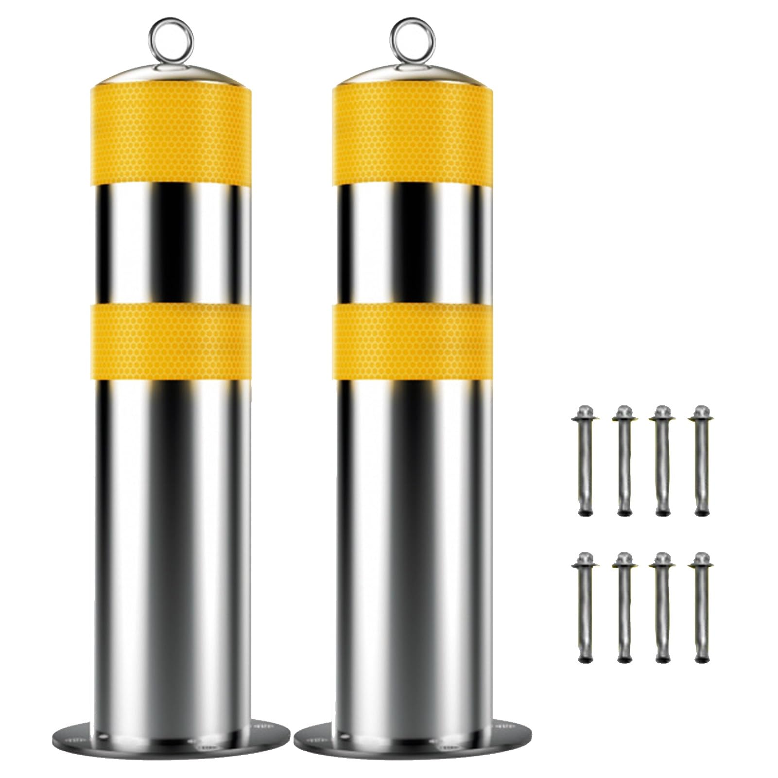 Aioneer Stainless Steel Reflective Safety Bollards - 2Pcs Traffic Posts, Durable Parking Guardrails, Security Poles For Driveway, Construction Sites & Event Management