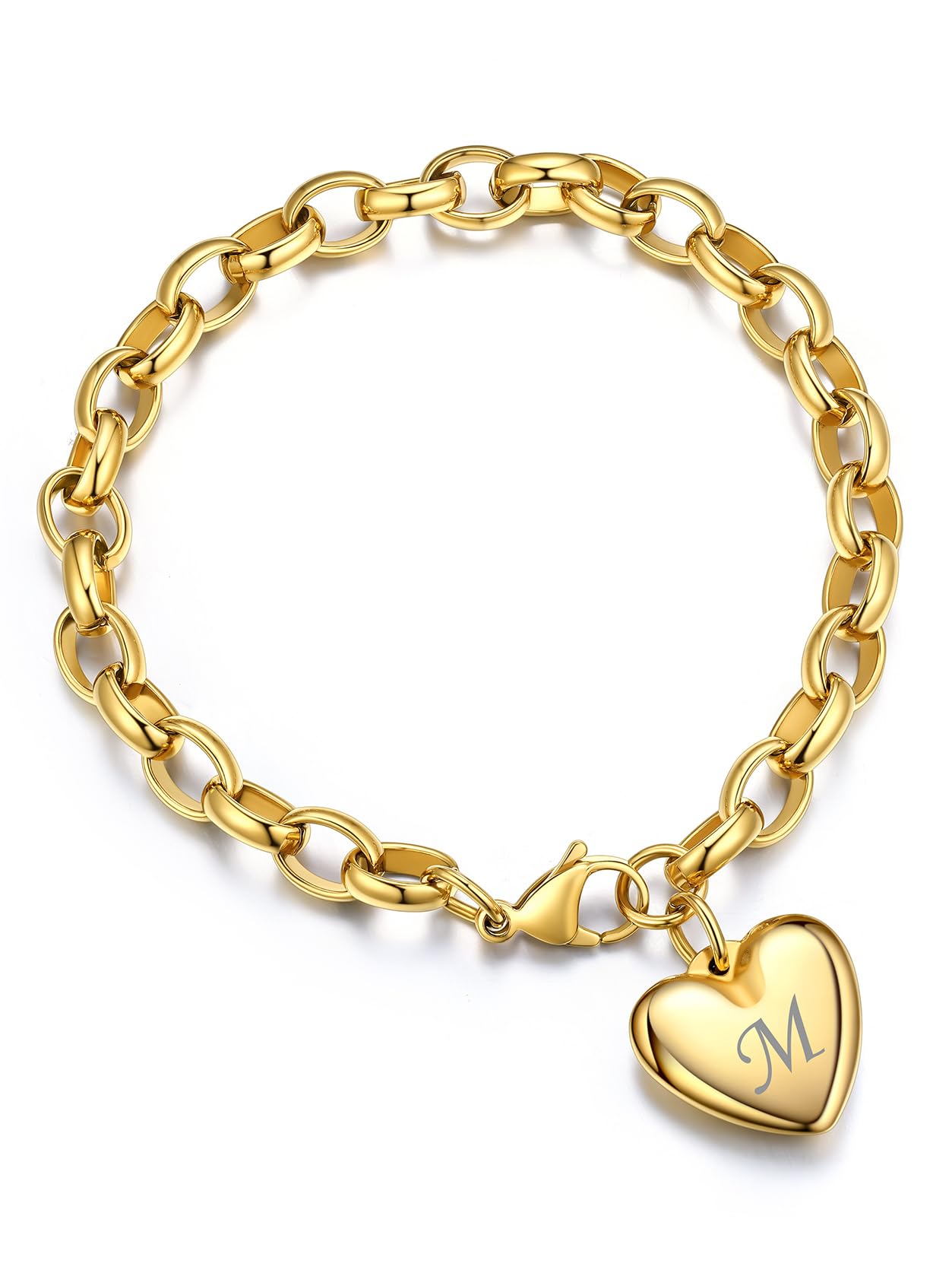 GoldChic Jewelry Heart Charm Bracelet Adjustable For Women Stainless Steel Initial Cable Link Letters Mother Daughter Bracelets Jewelry