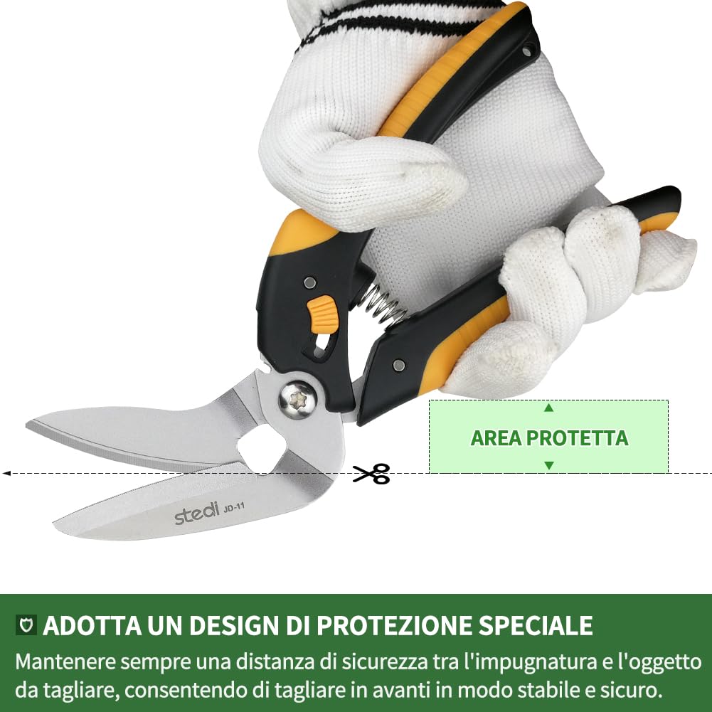 stedi forbici per tappeti 22 cm, forbici per impieghi gravosi, forbici universali, con lame fini e seghettate in acciaio inox carbonizzato - Taglio facile di cavi elettrici, tessuti, lastre di ferro