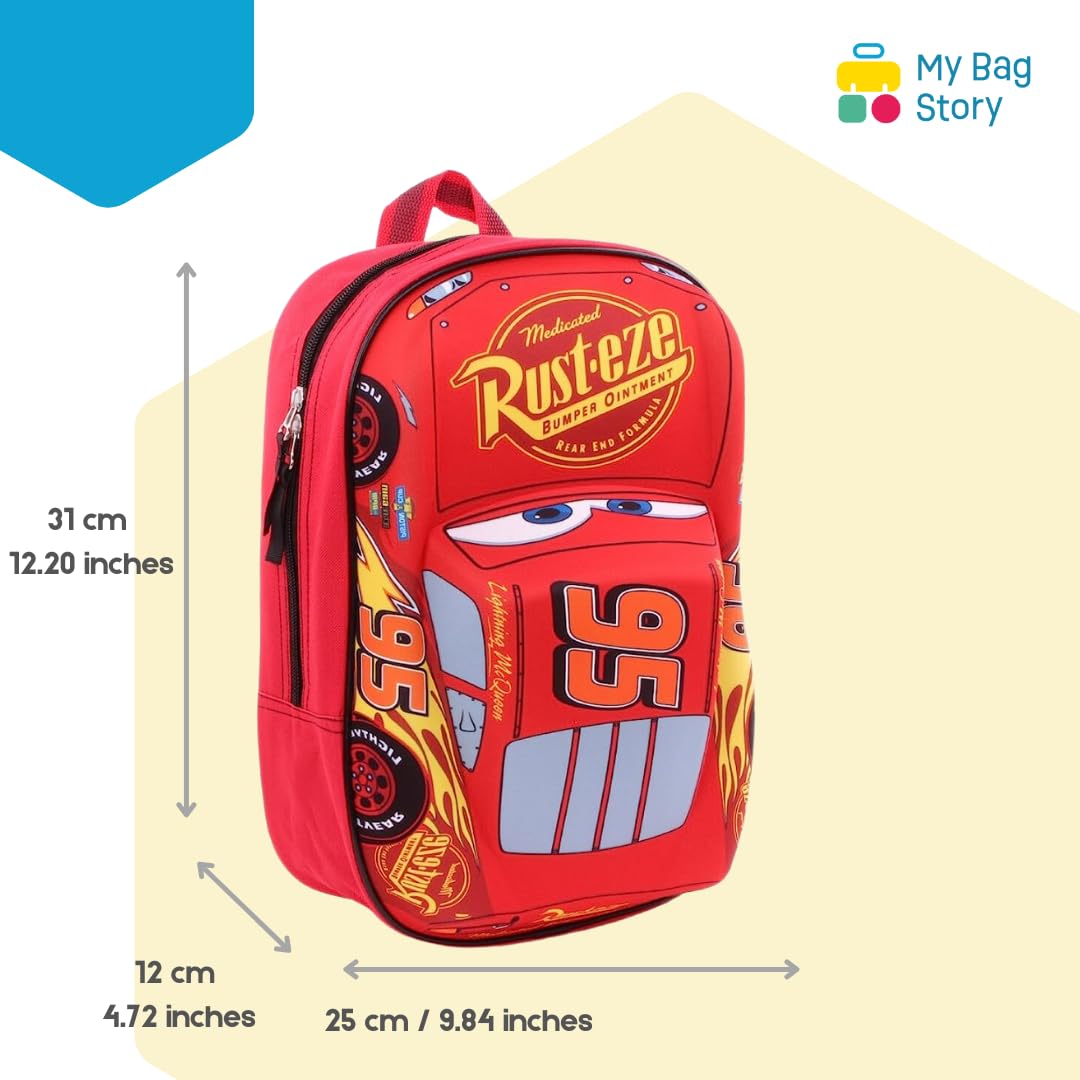 mybagstory Plecak - Samochody - Disney - Dzieci - Szkoła - Podstawowa - Przedszkole - Opieka dzienna - Tornister chłopięcy, Rozmiar 31 cm - Regulowane ramiączka - Pomysł na prezent, Czerwona, 31 cm