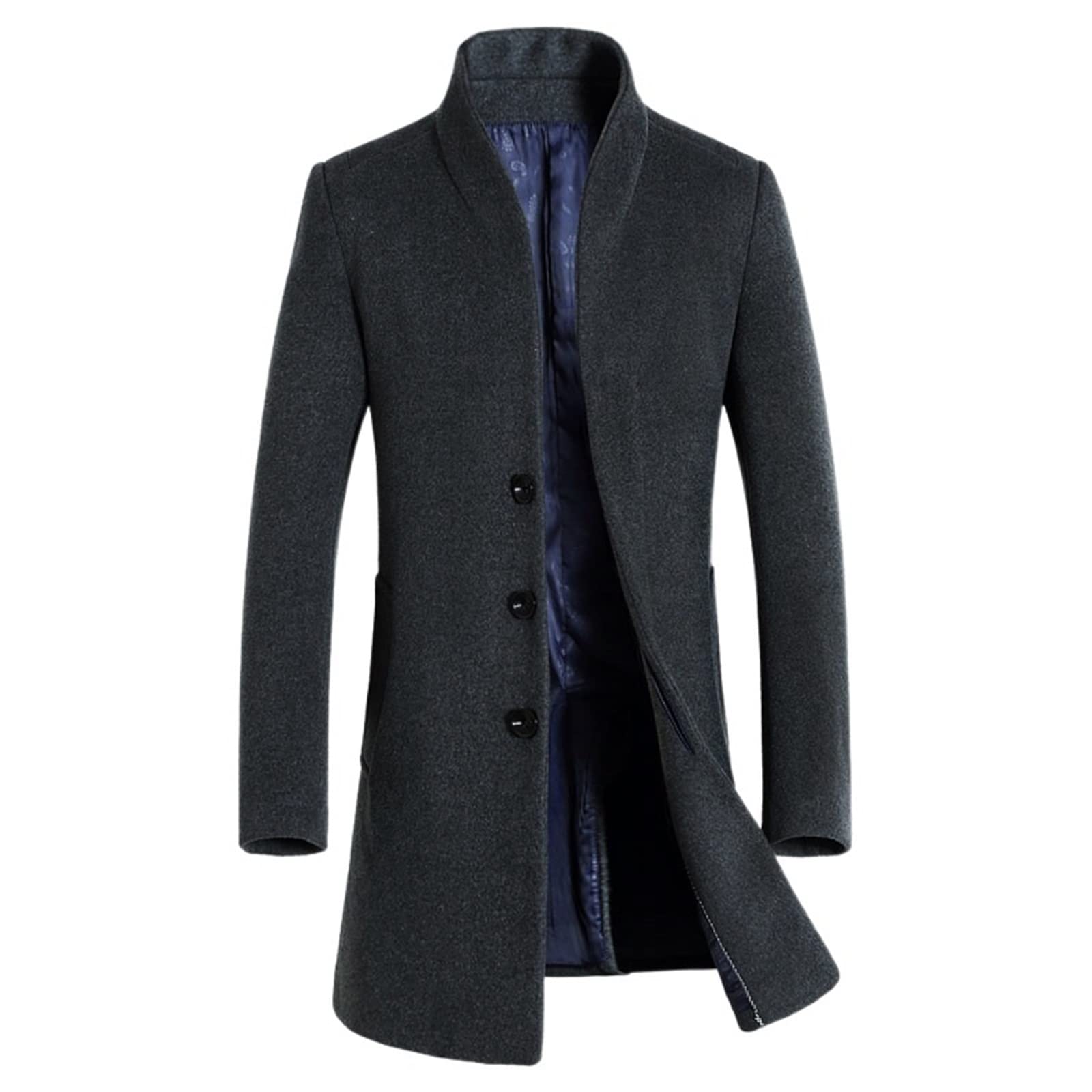 Cappotto da uomo solido medio lungo in misto lana colletto alla coreana caldo classico soprabito da esterno invernale per la protezione dal freddo e dal vento