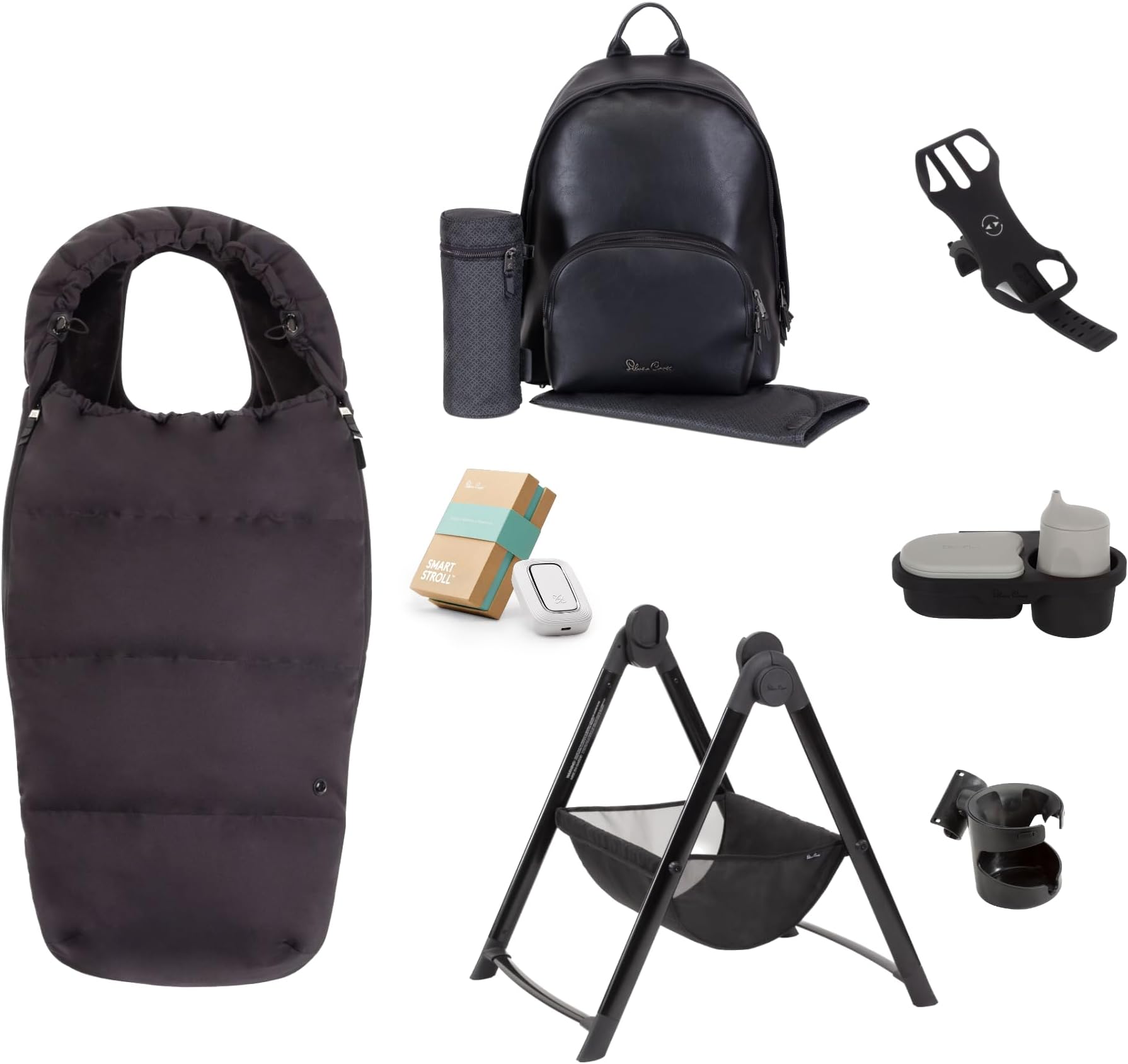 Silver CrossDune Pushchair Ultimate Accessory Pack | Footmuff, Changing Bag, Ride-on-Board, Carrycot Stand, Smart Stroll, Snack Tray, Phone Holder and Cup Holder Bundle | Space