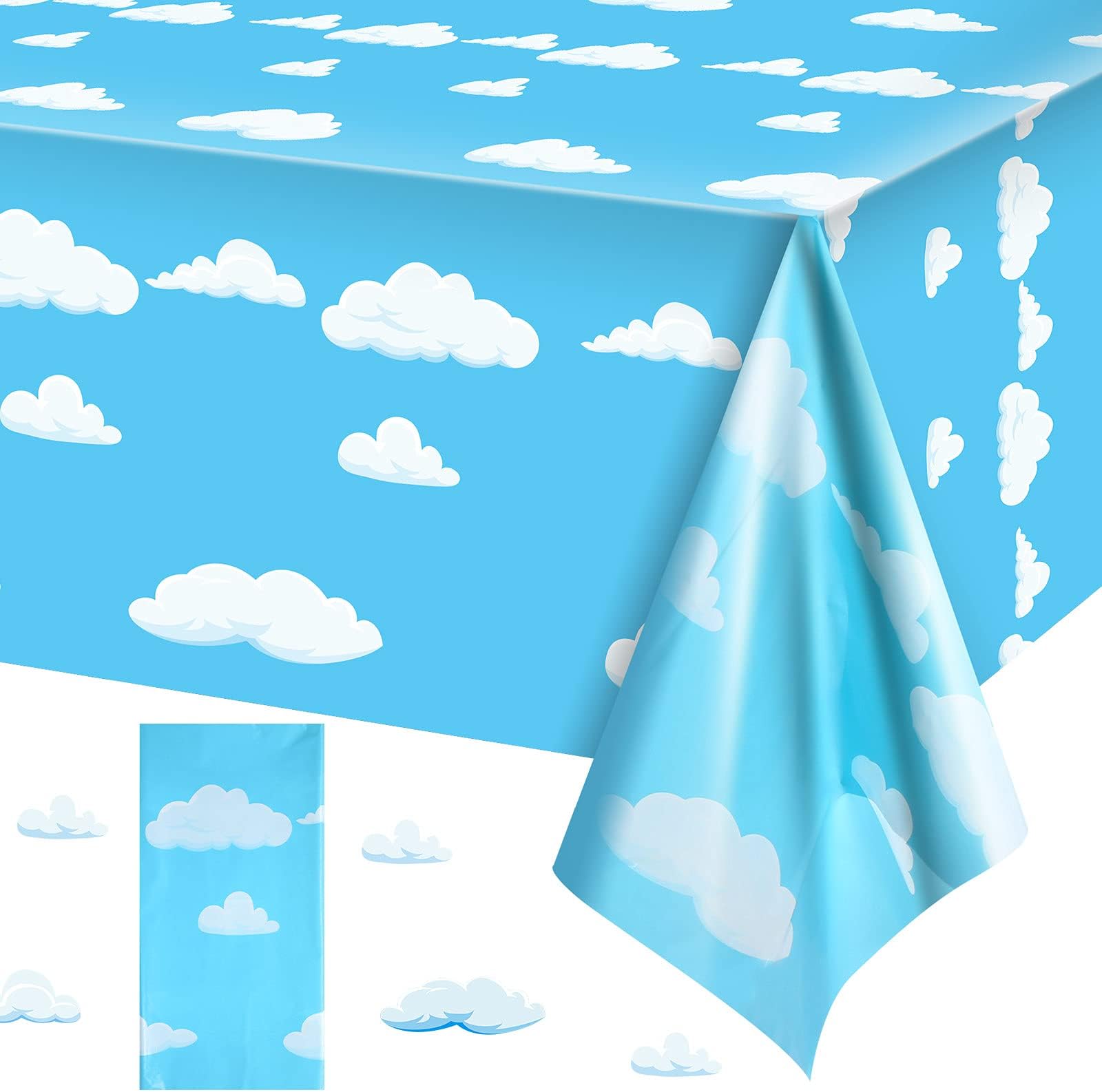 Tatuo Blue Sky White Clouds Birthday Party Supplies Cartoon Story Tablecloth Party Table Cover Cartoon Table Banner for Birthday Decorations, 54 x 108 Inch(1 Piece)